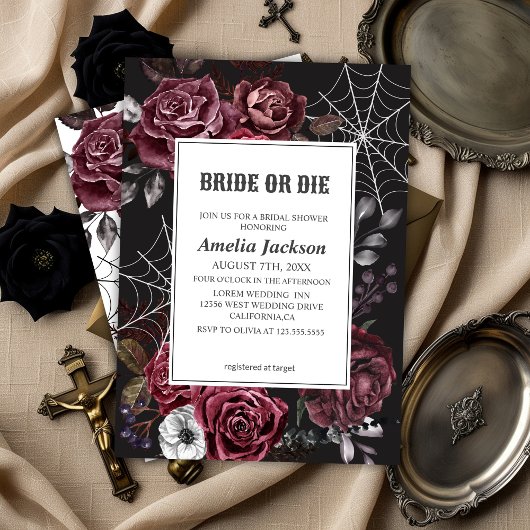 Invitation Mariée gothique fleurie d'Halloween ou douche nupt