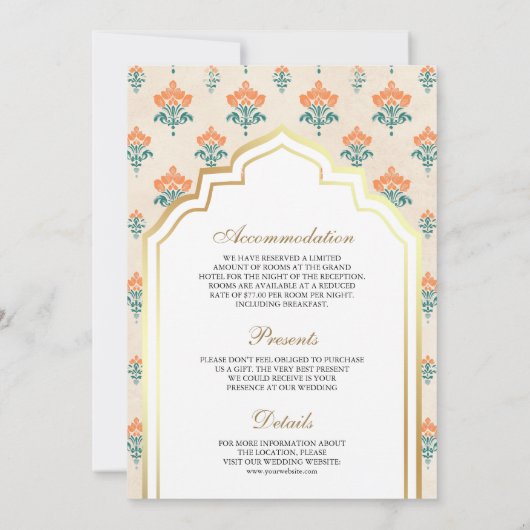 Invitation Mariée indienne Doli traditionnelle en un seul Mar (Dos)