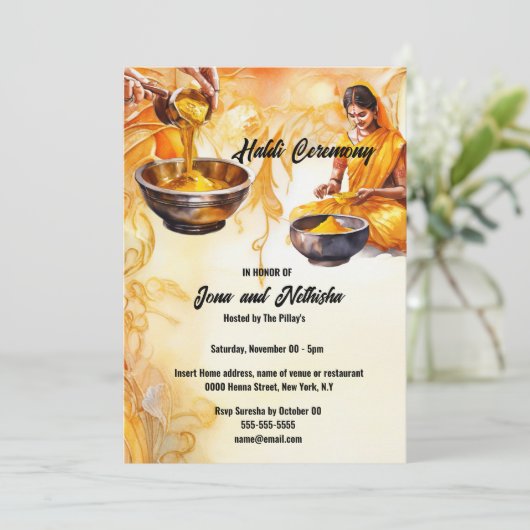 Invitation Mariée indienne haldi à la cérémonie mariage halad (Debout devant)