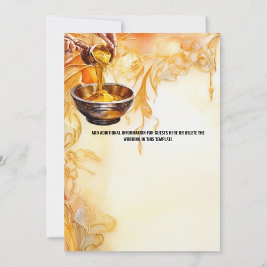 Invitation Mariée indienne haldi à la cérémonie mariage halad (Dos)