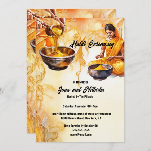 Invitation Mariée indienne haldi à la cérémonie mariage halad (Devant / Derrière)