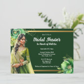 Invitation Mariée indienne hindi douche de mariée en or vert (Debout devant)
