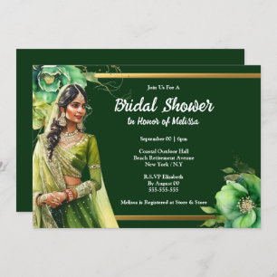 Invitation Mariée indienne hindi douche de mariée en or vert