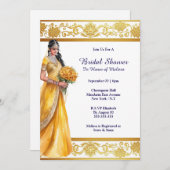 Invitation Mariée indienne hindi Mehndi mariée jaune or (Devant / Derrière)