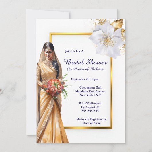 Invitation Mariée indienne Hindi Mehndi or vert blanc marié (Devant)