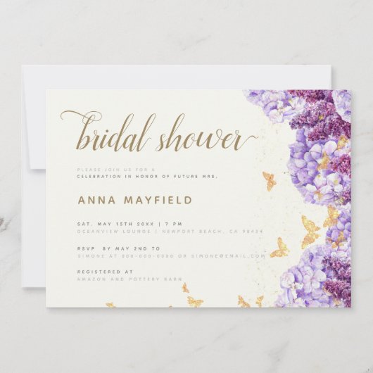 Invitation Mariée Lilac Hydrangea Boho classique moderne (Devant)