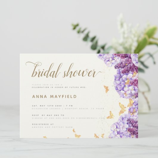 Invitation Mariée Lilac Hydrangea Boho classique moderne (Debout devant)