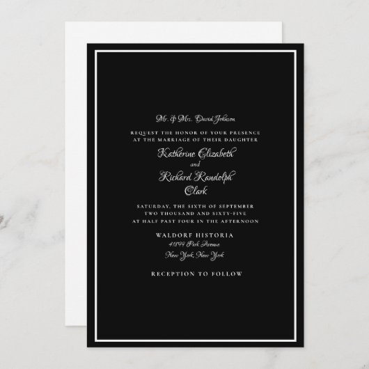 Invitation Mariée Mariage noire officielle Un lieu Mariée Par (Devant / Derrière)
