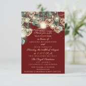 Invitation Mariée mariage Rustique Bois Or Maroon Mint He (Debout devant)