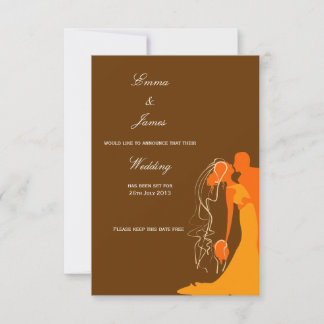 Invitation Mariée & Marié Étreinte Orange - Sauvegarder la Da