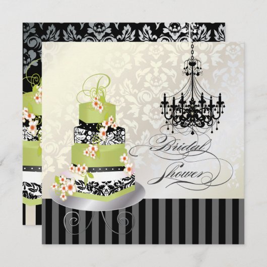 Invitation Mariée monogramme PixDezines, gâteau de thé vert (Devant / Derrière)