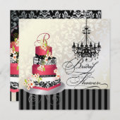 Invitation Mariée monogramme PixDezines, gâteau de velours ro (Devant / Derrière)