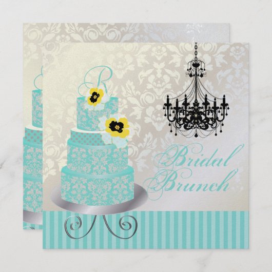 Invitation Mariée monogramme PixDezines, gâteau mariage bleu (Devant / Derrière)