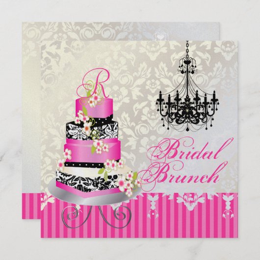 Invitation Mariée monogramme PixDezines, gâteau mariage rose (Devant / Derrière)