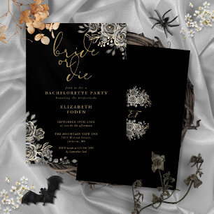 Invitation Mariée Ou Mort Black Gold Gothique Bachelorette