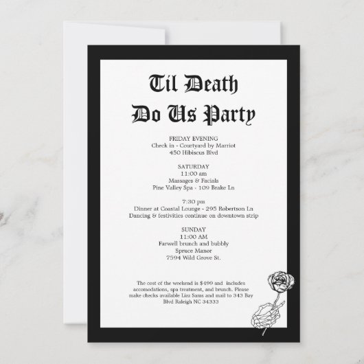 Invitation Mariée ou mourir jusqu'à la mort Do us Party Bache (Dos)