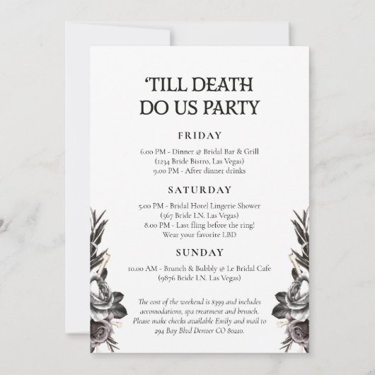 Invitation Mariée ou mourir jusqu'à la mort Do us Party Bache (Dos)