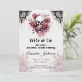 Invitation Mariée ou mourir Rose gothique crâne Bachelorette (Debout devant)