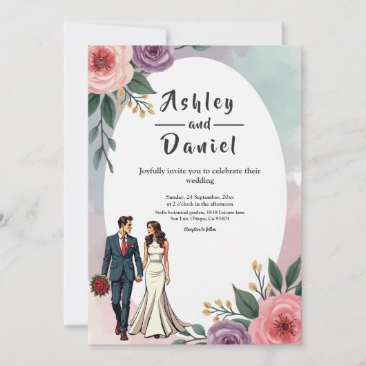 Invitation Mariée romantique et Mariage d'aquarelle de chambr (Devant)