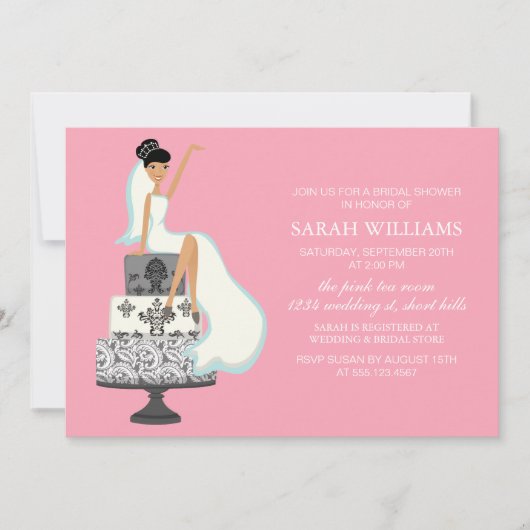 Invitation Mariée rose sur gâteau Mariage (Devant)