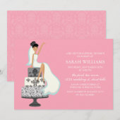 Invitation Mariée rose sur gâteau Mariage (Devant / Derrière)