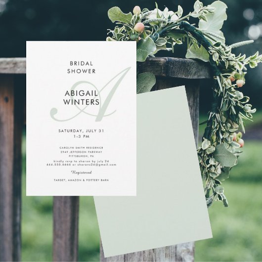 Invitation Mariée sage moderne initiale simple douche de mari
