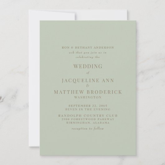 Invitation Mariée Simplement Sage Parents Texte Or Mariage (Devant)