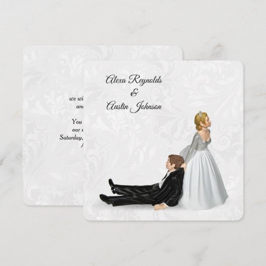 Invitation Mariée traînant le marié humour de mariage (Devant / Derrière)