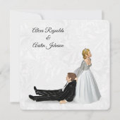 Invitation Mariée traînant le marié humour de mariage (Devant)