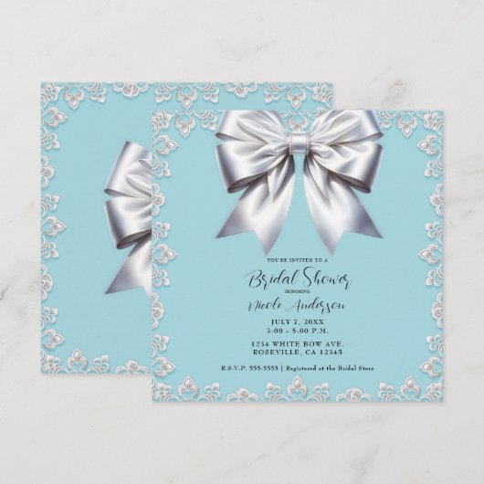 Invitation Mariée Turquoise Robin's Egg Blue Big White Bow (Devant / Derrière)