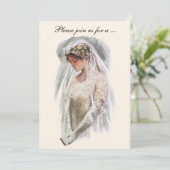 Invitation Mariée victorienne vintage, fête de mariage (Debout devant)