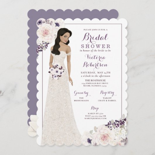 Invitation Mariée violette d'anémone en Fête de l'mariée (Devant / Derrière)