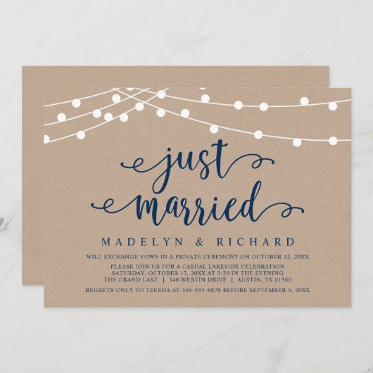 Invitation Mariés à peine, Célébration de mariage en fuite  (Devant / Derrière)