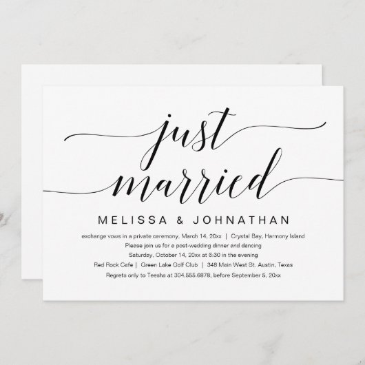 Invitation Mariés à peine, Célébration de mariage en fuite (Devant / Derrière)