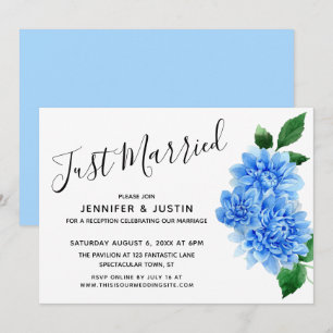 Invitation Mariés à peine - Dahlia Fleurs Aquarelle Bleue Mod