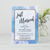 Invitation Mariés à peine Gold Border Abstract Blue Splashes (Debout devant)