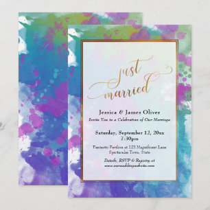 Invitation Mariés à peine Gold Script Colorful Artsy Réceptio
