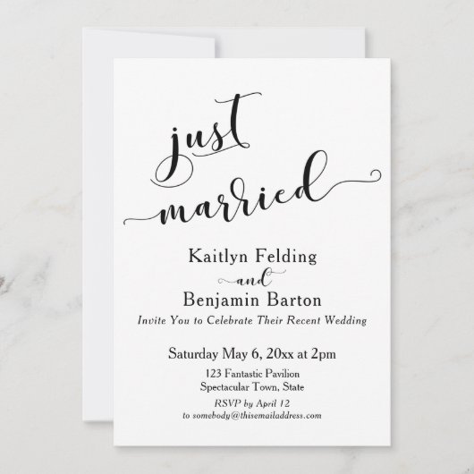 Invitation Mariés à peine Script Réception Noir et Blanc (Devant)