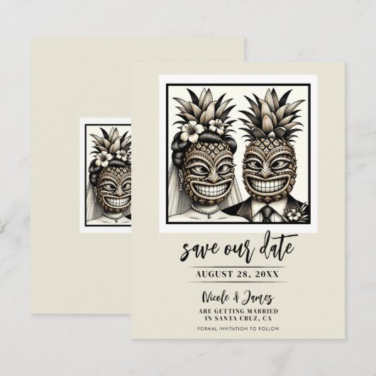 Invitation Mariés Aloha Ananas Tiki Save the Date (Devant / Derrière)