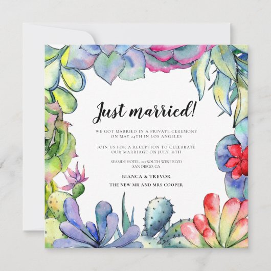 Invitation Mariés ! Annonce avec cactus et succulentes (Devant)