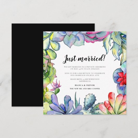 Invitation Mariés ! Annonce de mariage cactus et succulentes (Devant / Derrière)