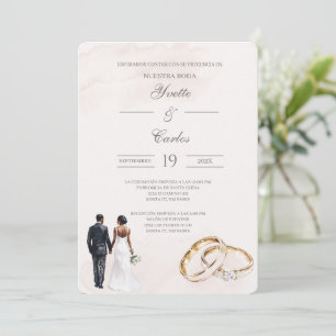 Invitation Mariés beige et alliance de mariage espagnol