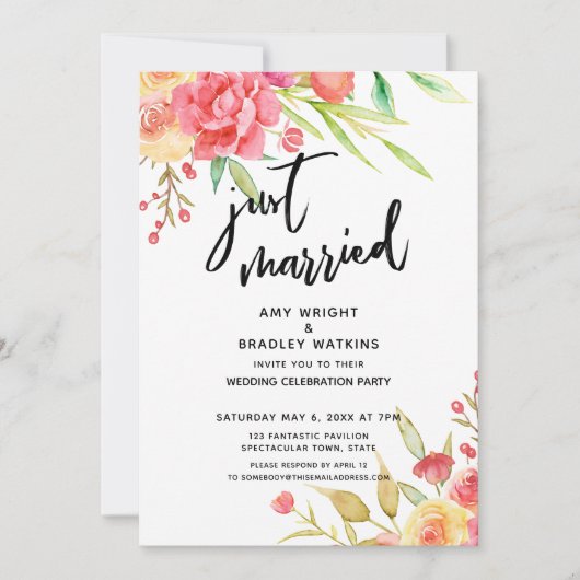 Invitation Mariés Boho Fleurs Réception de Mariage (Devant)