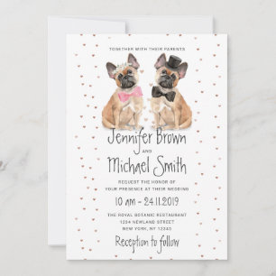 Invitation Mariés bouledogue français couple mariage