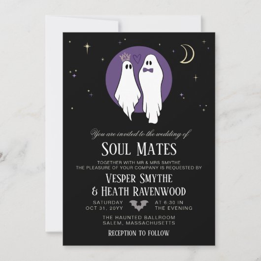 Invitation Mariés de l'Ame Mariage Halloween Fantôme Ensorcel (Devant)