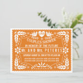 Invitation Mariés de mariage avec du papel picado orange sous (Debout devant)