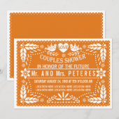Invitation Mariés de mariage de papel picado orange douche (Devant / Derrière)