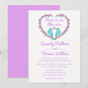 Invitation Mariés Fleuris & Cœur Violet, Mariage Turquoise