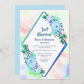Invitation Mariés Floral Bleu Réception de Mariage (Devant / Derrière)