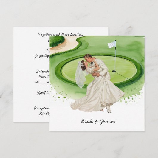 Invitation Mariés golfeurs mariage sur un terrain de golf (Devant / Derrière)